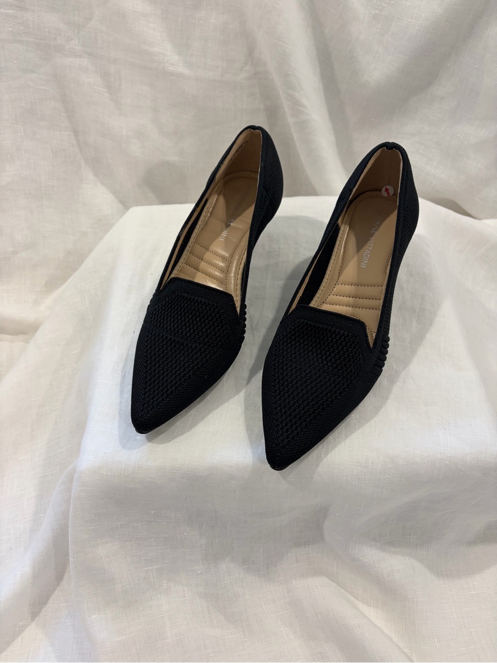 Adrienne Vittadini Black Pointed Toe Knit Loafers